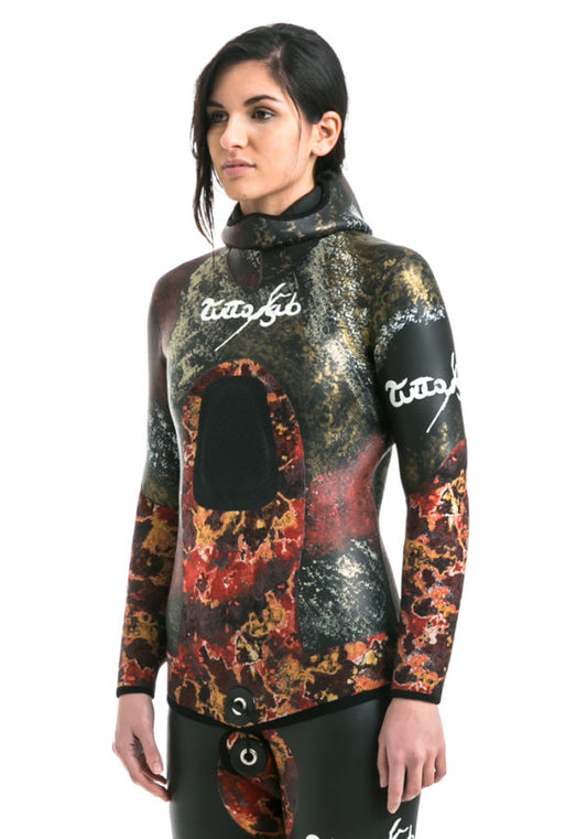 Giacca spaccato-liscio con inserti in neoprene spaccato foderato camouflage